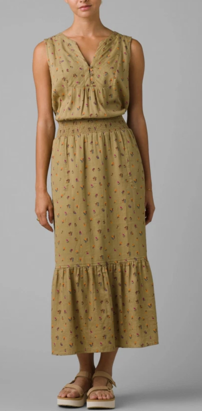 Prana California Dreaming ribbed floral maxi dress Size XS Boho Dainty Organic